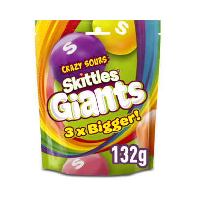 Skittles giants sours sweets in a 132g bag (British brand)