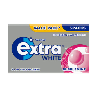 ASDA Extra White Bubblemint Sugarfree Chewing Gum Multipack 5x10 Pieces- Buy online at McGrocer