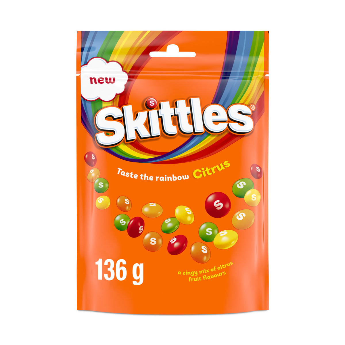 Skittles citrus vegan sweet pouch 136g, UK version