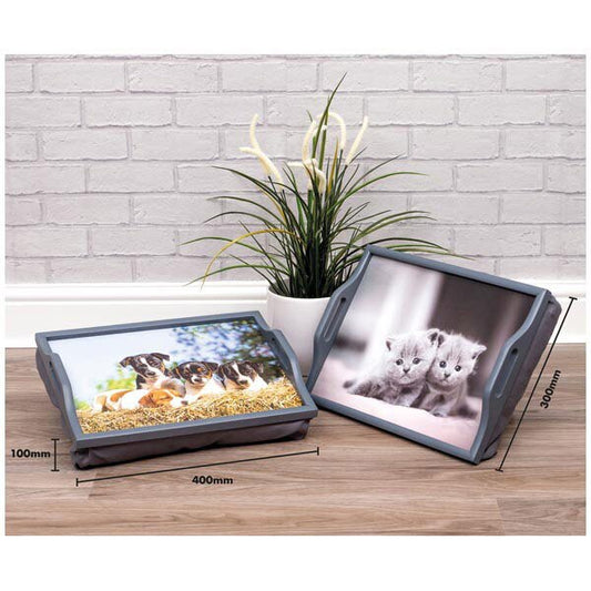Wooden Lap Tray with Cushion Puppies