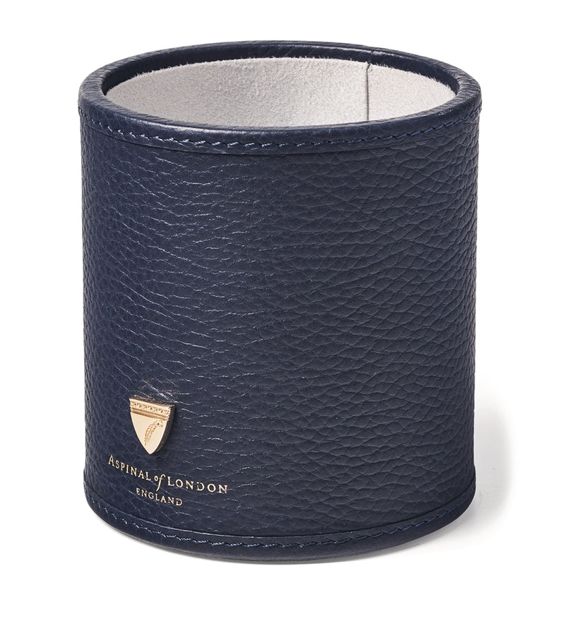 Aspinal Of London round leather pen pot, 10cm x 9cm - British product
