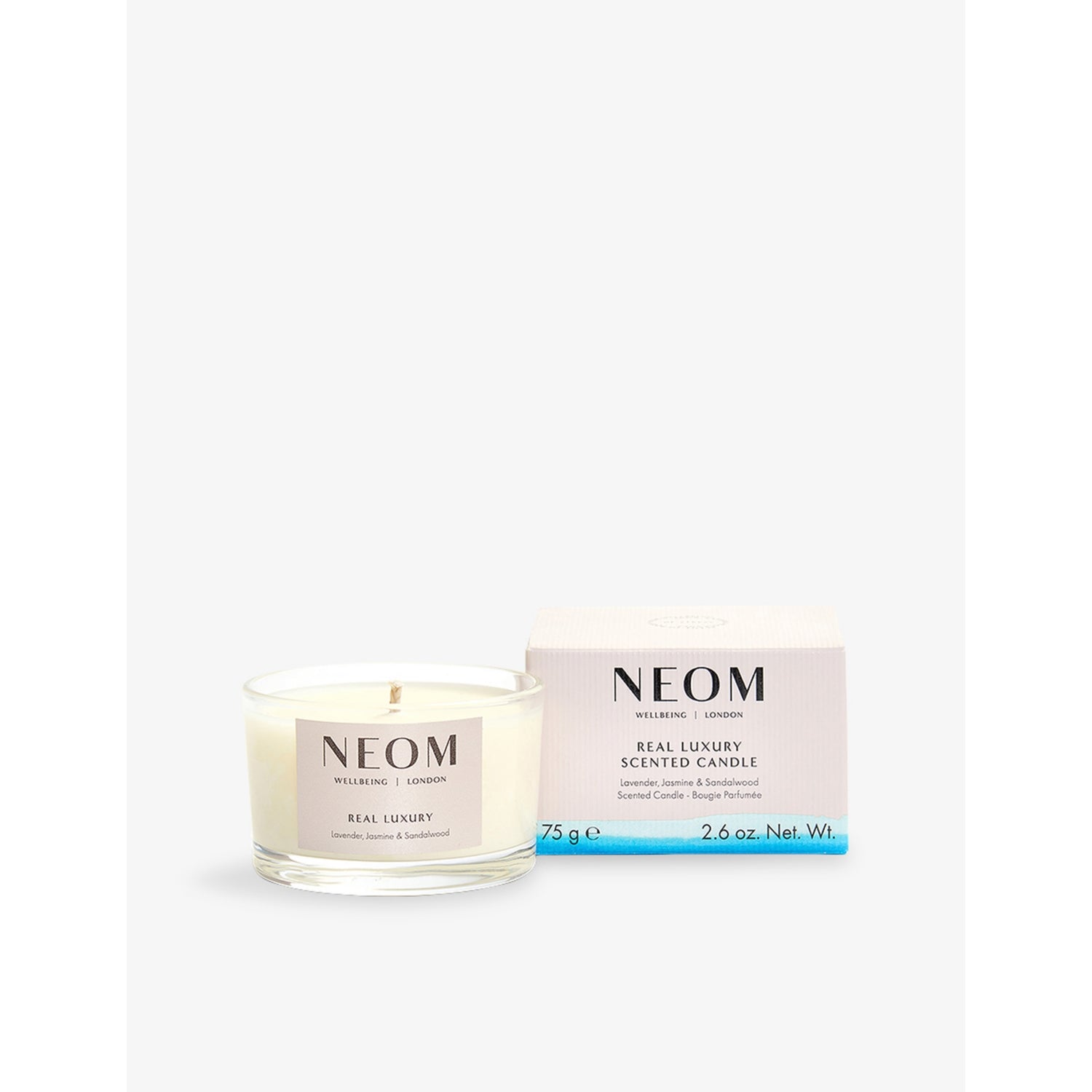NEOM Real Luxury travel candle 75g natural wax, UK version