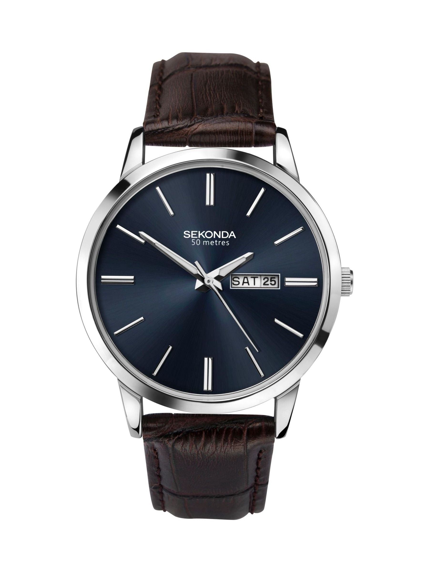Brown watch leather strap blue dial 40mm case, imported from the UK