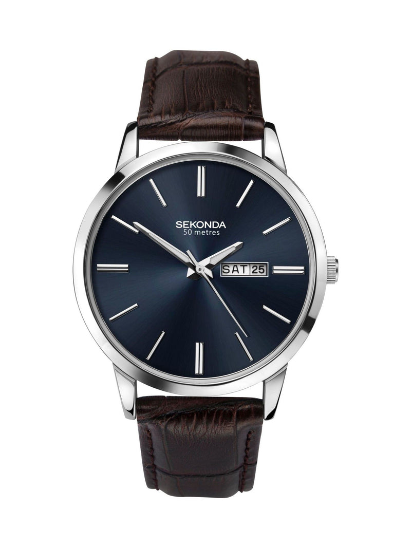 Brown watch leather strap blue dial 40mm case, imported from the UK
