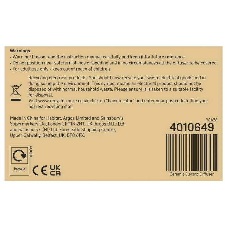 Habitat ribbed ceramic electric diffuser 100ml (British brand)