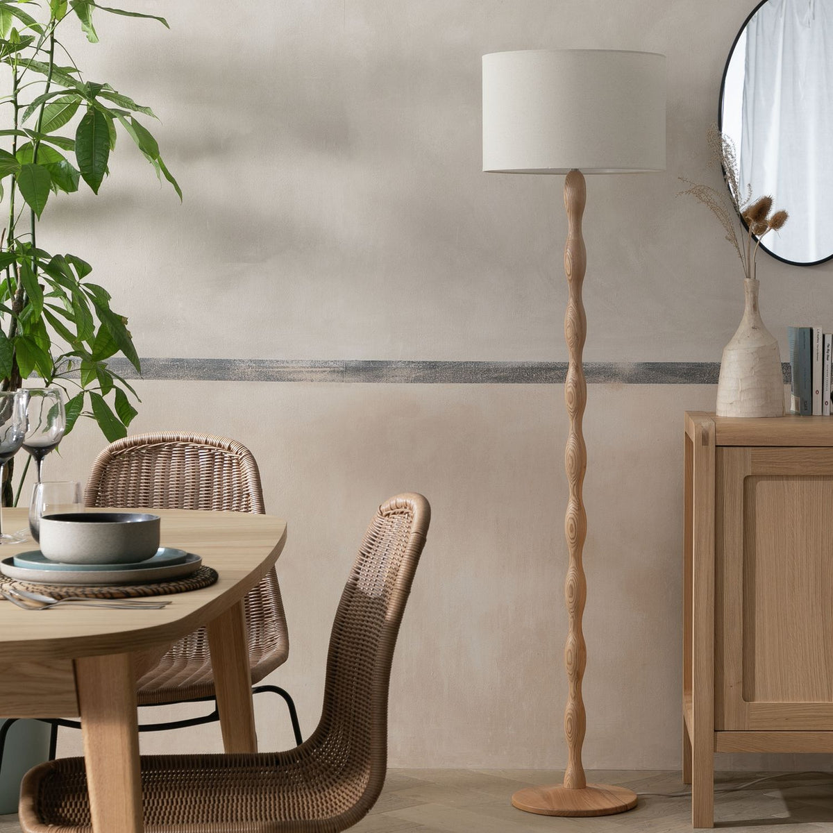 Habitat Bobbin ash wood stick floor lamp natural, UK version