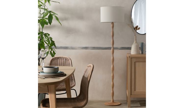 Habitat Bobbin ash wood stick floor lamp natural, UK version