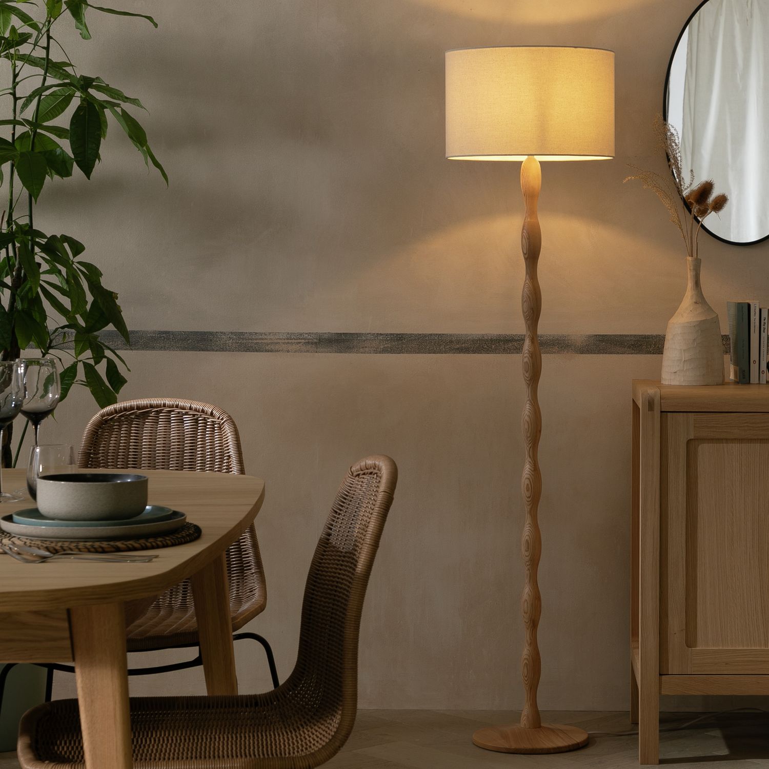 Habitat Bobbin ash wood stick floor lamp natural, UK version
