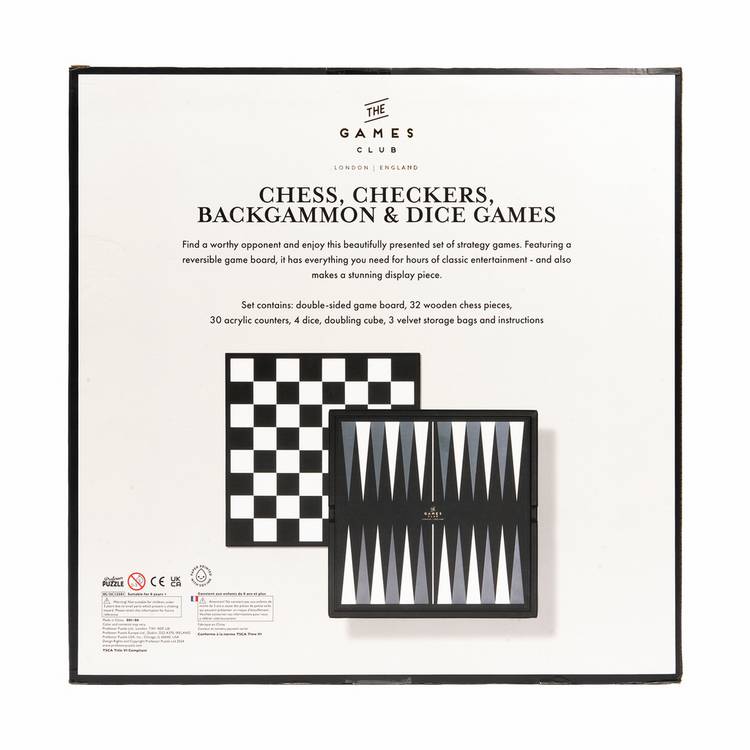 Professor Puzzle chess checkers backgammon game set - British product