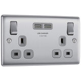 BG 2 gang socket with USB 3.1 stainless steel - British product