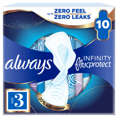 Always Infinity FlexProtect Sanitary Towels Night (Size 3) With Wings 10 Pads