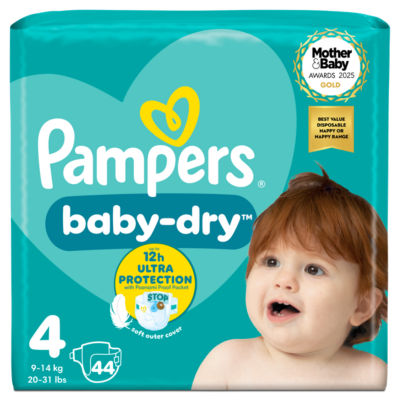 ASDA Pampers Baby-Dry Size 4 Nappies Essential Pack 44 Count- Buy online at McGrocer
