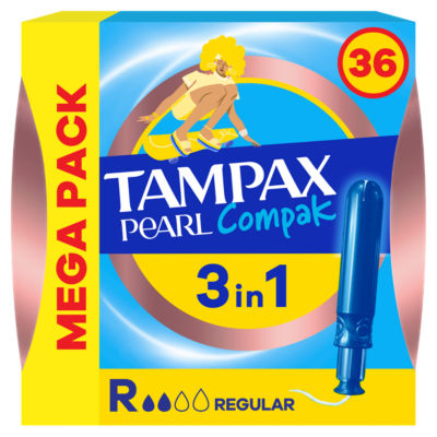 ASDA Tampax Pearl Compak Reguläre Tampons mit Applikator, 36er Packung – Jetzt online bei McGrocer kaufen