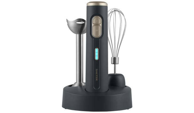 Salter grey cordless hand blender with stainless steel blades, imported from the UK