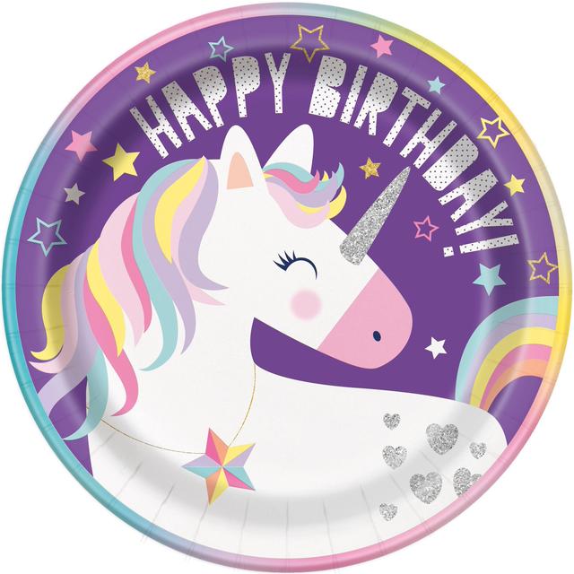 Magic Unicorn 23cm Recyclable Paper Plates   8 per pack