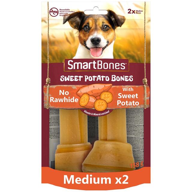 SmartBones 2 Medium Sweet Potato Rawhide Free Bone Dog Treats   158g