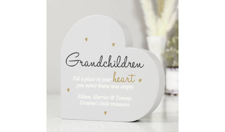 Personalised wooden heart ornament for grandchildren, imported from the UK