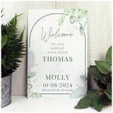 Botanical wedding sign personalised aluminium H19.4 x W30.5 cm, UK version