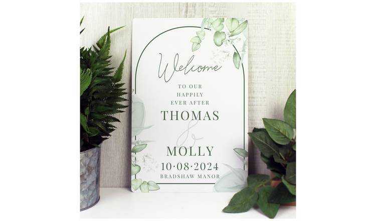 Botanical wedding sign personalised aluminium H19.4 x W30.5 cm, UK version