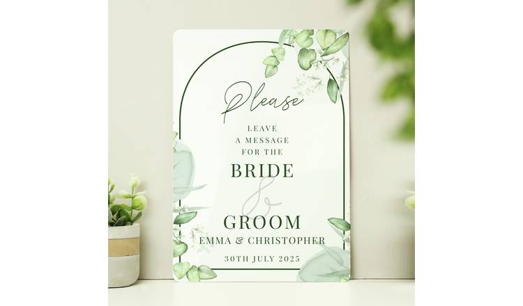 Botanical wedding sign personalised aluminium H19.4 x W30.5 cm, UK version