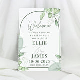 Botanical wedding sign personalised aluminium H19.4 x W30.5 cm, UK version