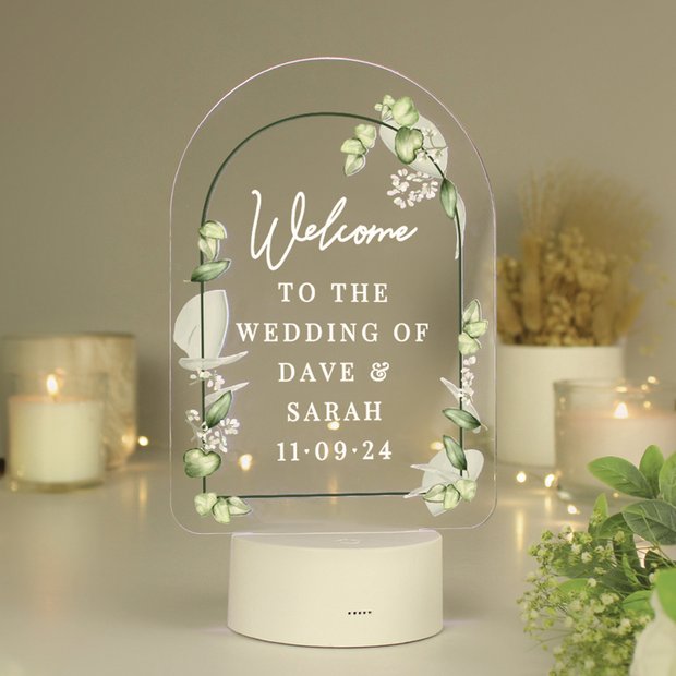 Personalised botanical LED wedding light colour changing, imported from the UK