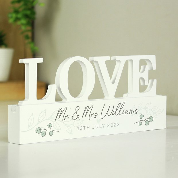 Personalised botanical wooden love ornament, UK version
