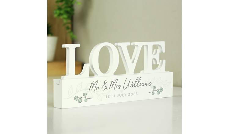 Personalised botanical wooden love ornament, UK version