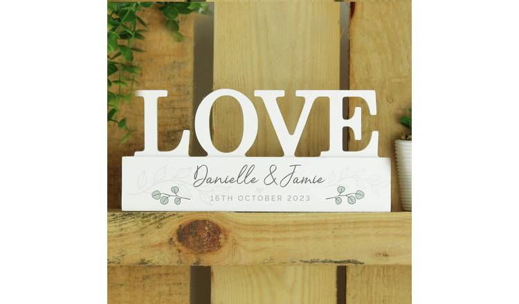 Personalised botanical wooden love ornament, UK version