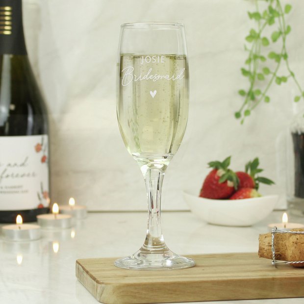 Personalised bridesmaid flute glass 180ml (British brand)