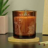 Personalised vanilla scented February birth candle in amber glass jar, UK version