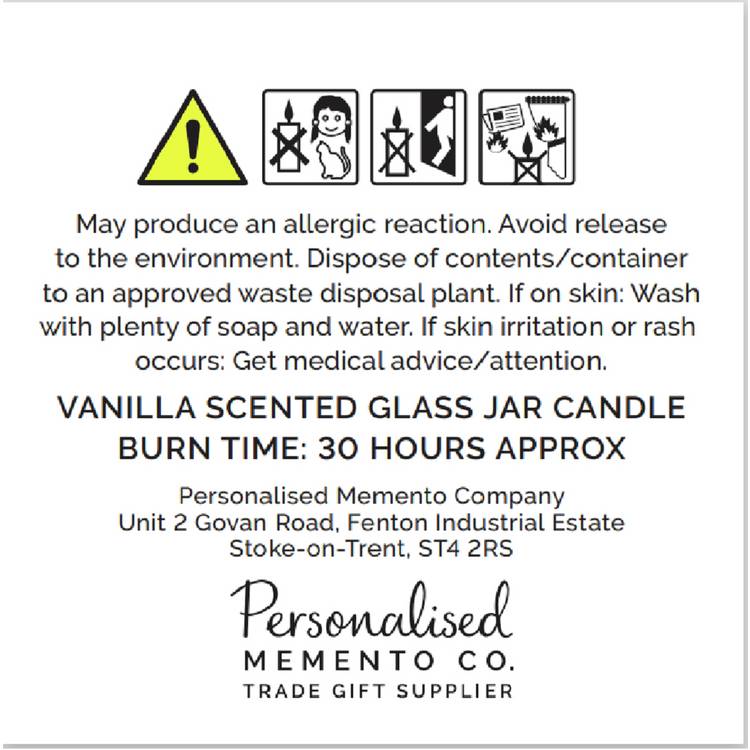 Personalised vanilla scented February birth candle in amber glass jar, UK version