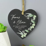 Personalised botanical slate heart ornament, UK version