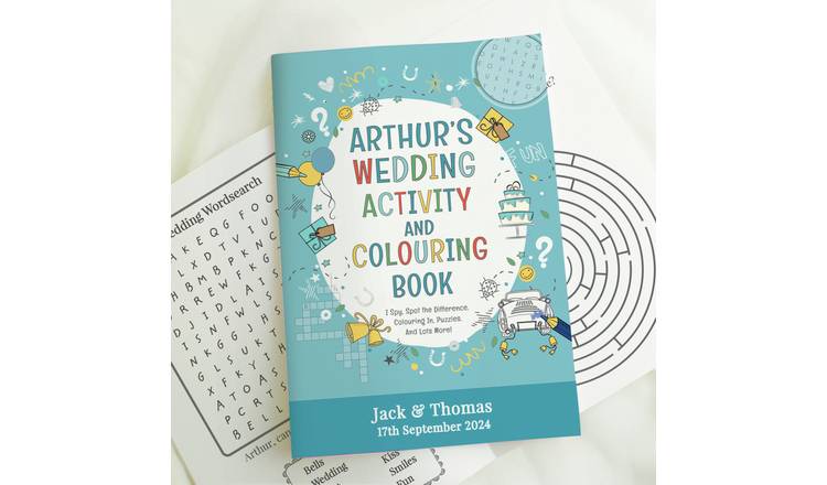 Personalised blue wedding activity book - British product