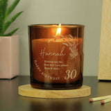 Personalised vanilla amber glass candle birthday gift, UK version
