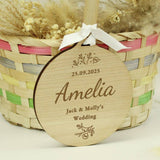 Personalised wooden wedding tag with ribbon, 10.7cm, imported from the UK