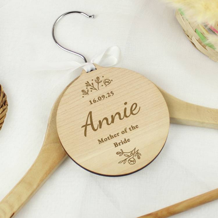 Personalised wooden wedding tag with ribbon, 10.7cm, imported from the UK
