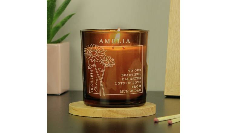 Personalised birth flower candle vanilla, imported from the UK