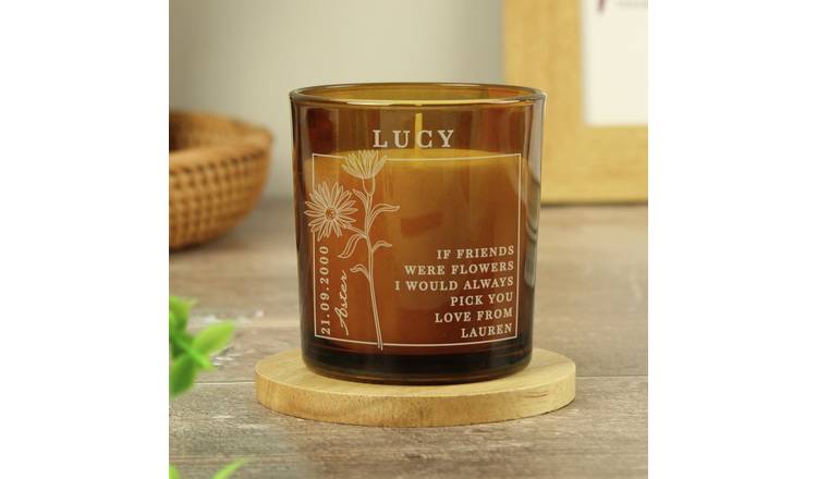 Personalised vanilla birthday candle in amber glass jar (British brand)