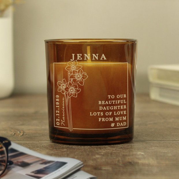 Personalised vanilla candle jar, December birthday gift, UK version
