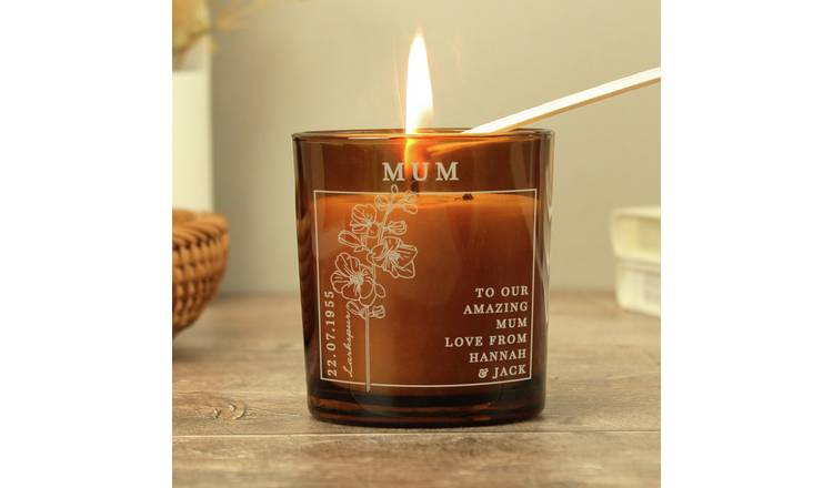 Personalised July birth flower vanilla scented candle - British product