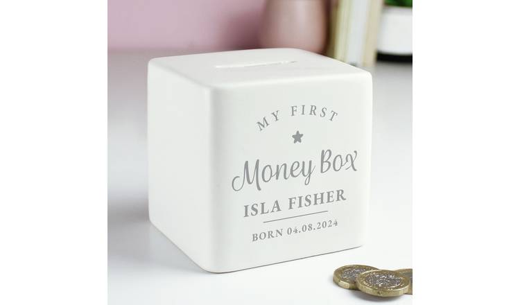 Personalised ceramic money box with name, 9cm (British brand)