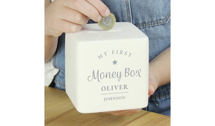 Personalised ceramic money box with name, 9cm (British brand)