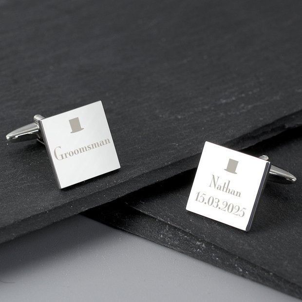 Personalised groomsman cufflinks square metal 1.6cm - British product