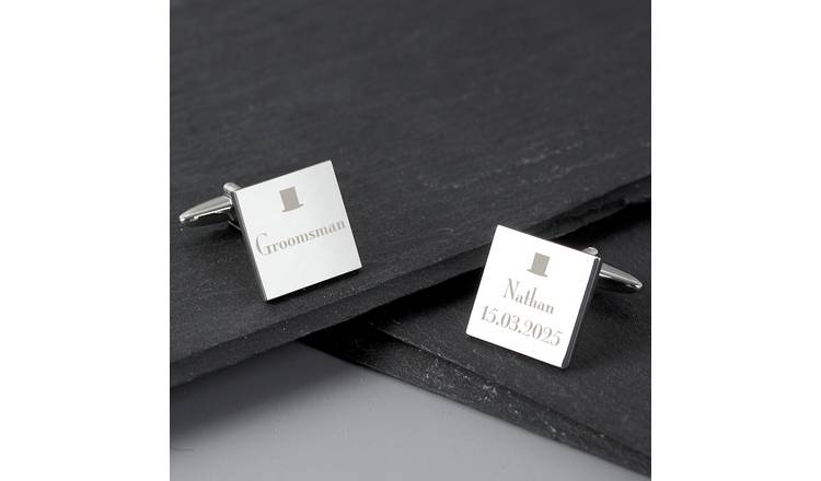 Personalised groomsman cufflinks square metal 1.6cm - British product