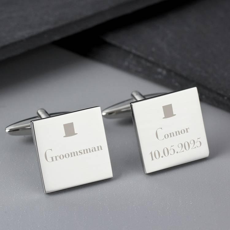 Personalised groomsman cufflinks square metal 1.6cm - British product