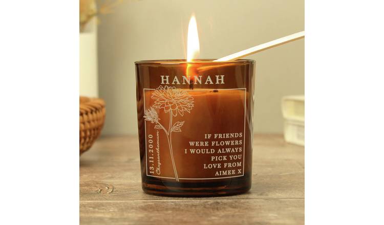 Personalised vanilla candle in amber glass jar 8.1cm (British brand)