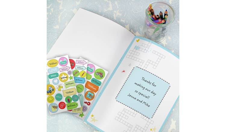 Personalised wedding activity book and stickers, imported from the UK