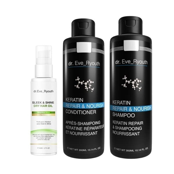 Dr Ever Keratin Shampoo Conditioner & Shine Oil Set, imported from the UK