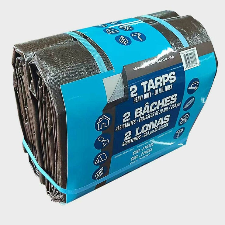 Heavy duty reversible brown and silver tarpaulin 12ft x 16ft, 2 pack, UK version